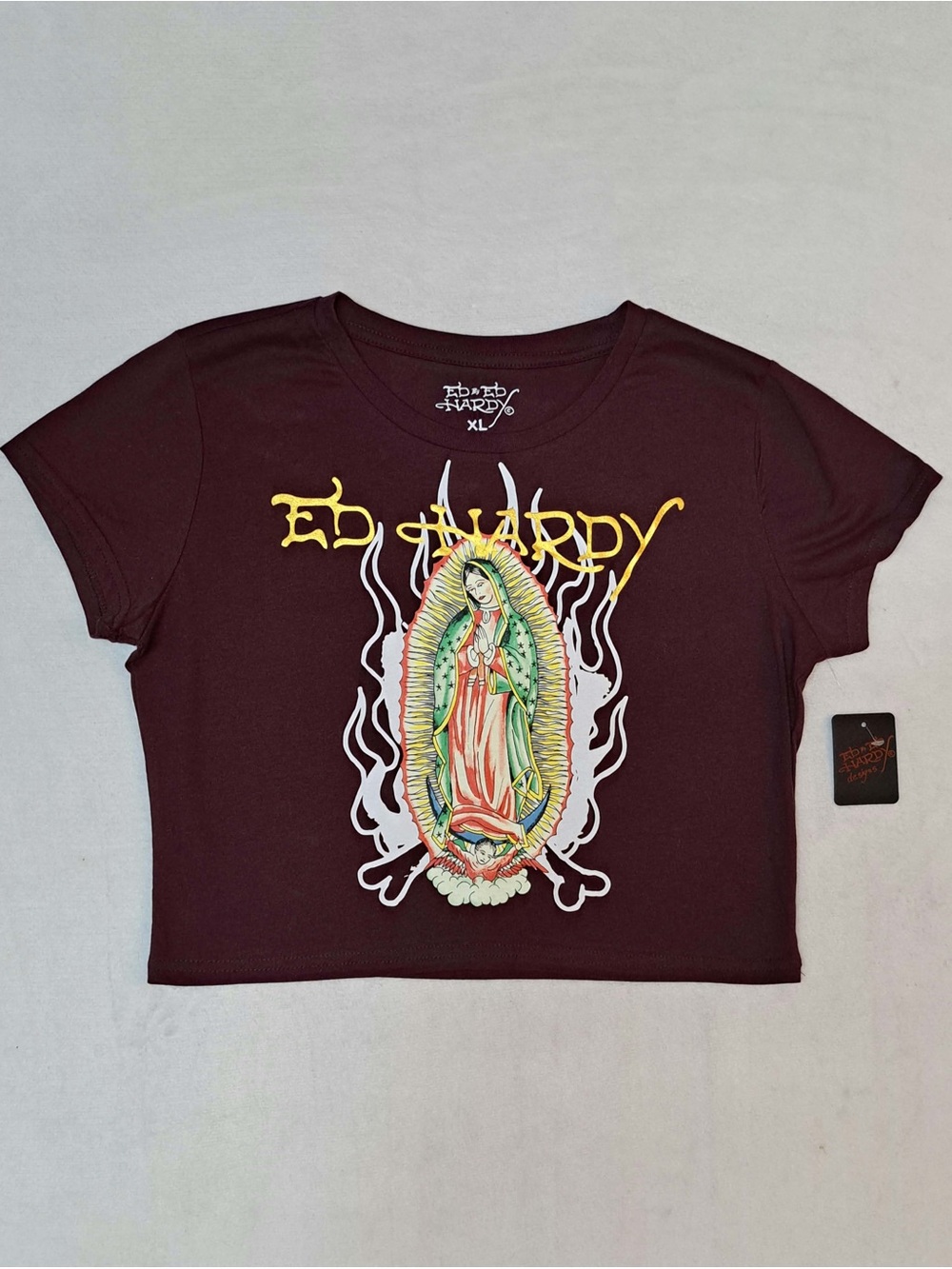 Ed Hardy "Mother Mary Guadalupe" Fitted Baby Tee - Women's size XL